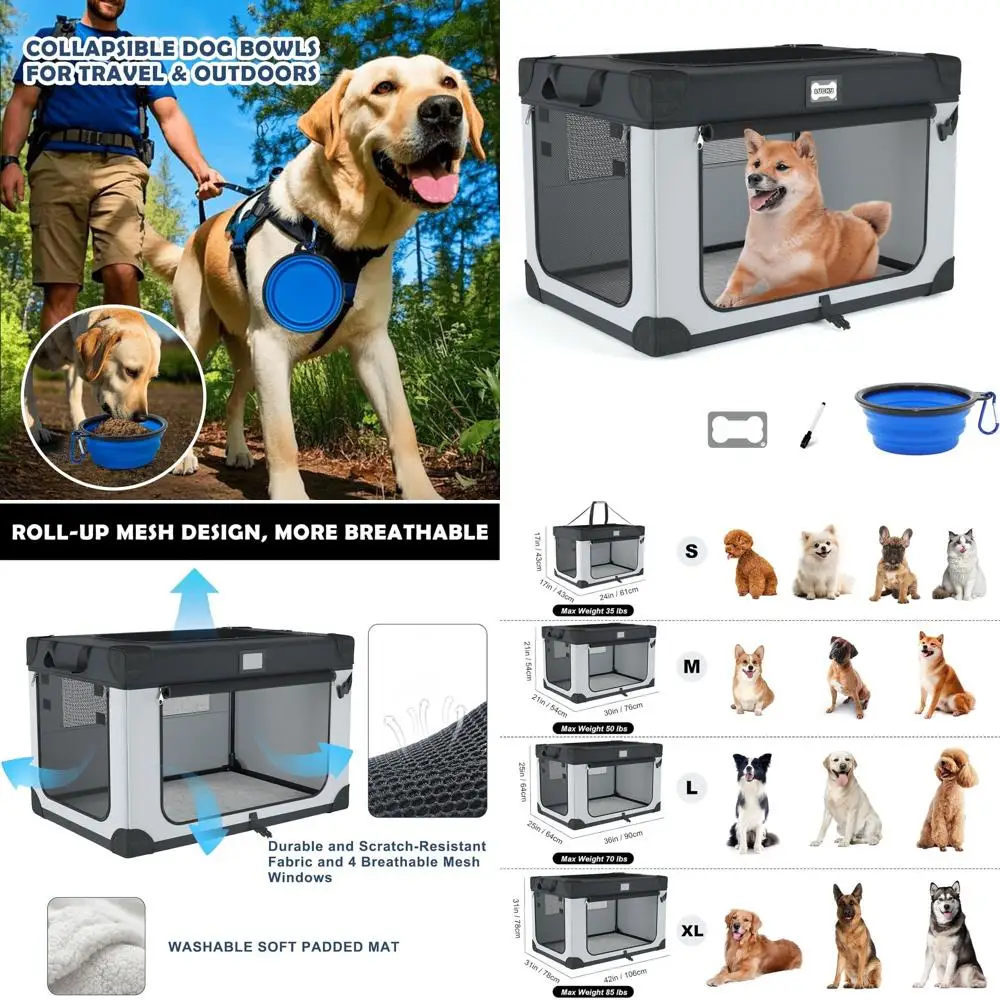 

Складная дорожная клетка для собак на 30 мест, 3-дверный складной вольер с сетчатыми окнами, одеялом и складной миской для использования в помещении/на улице