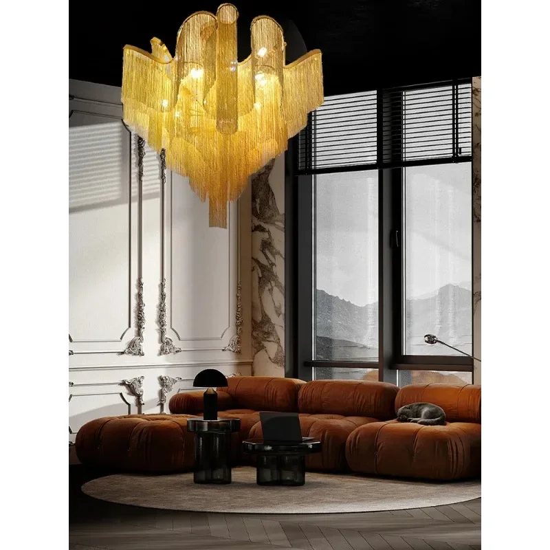 

Modern Luxury Gold Aluminum Chain LED Ceiling Light for Living Room Decor Home Salon - Energy Efficient Contemporary Lighting