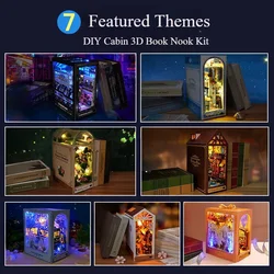 New DIY Book Nook Kit with LED Miniature Dollhouse Kit, 3D Wooden Puzzle for Adults, Bookshelf Decor, Bookend Crafts