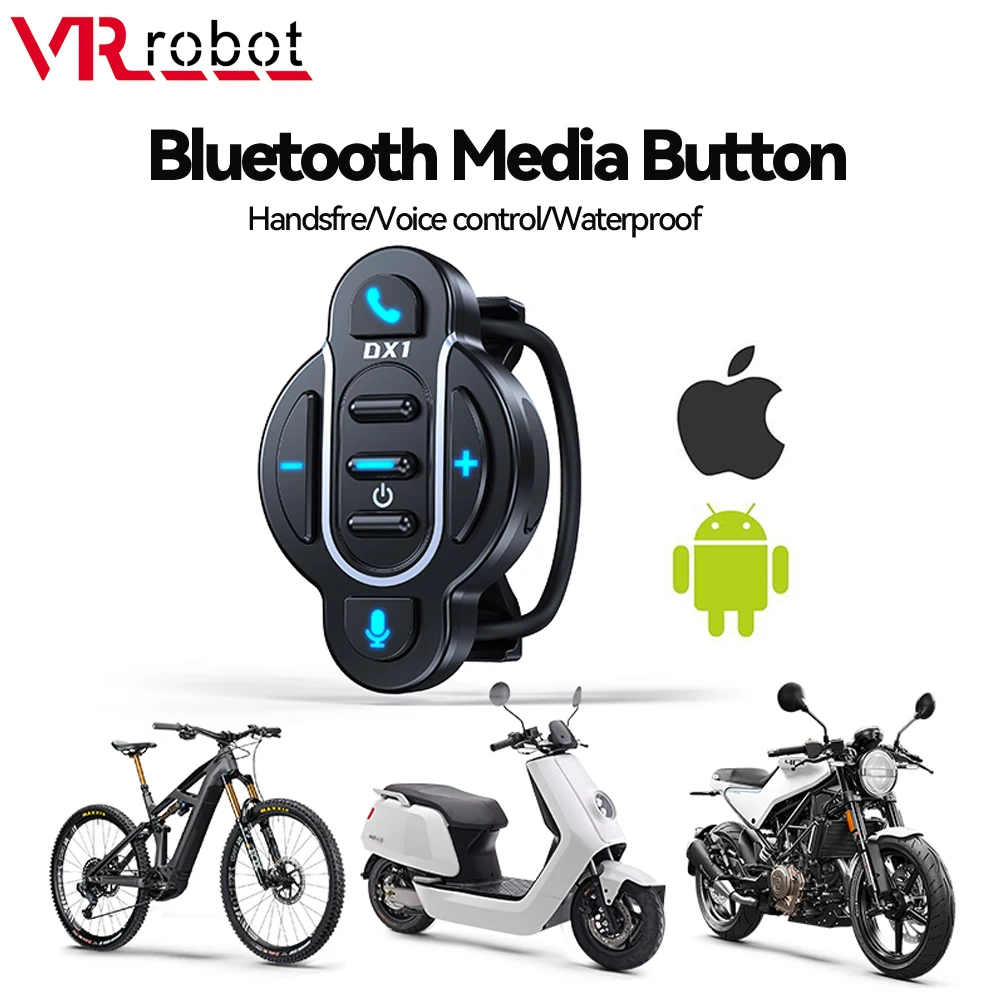 VR Robot Bluetooth 5.4 Media Button Waterproof Motorcycle Handlebar Remote Contol Helmet Headset Controller for iPhone Samsung