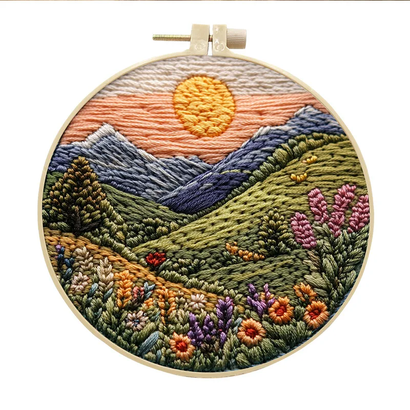 Embroidery Kit with Scenery Pattern Mountain and Moon Landscape for Skilled DIY Embroidery Adults Perfect Handmade Gift