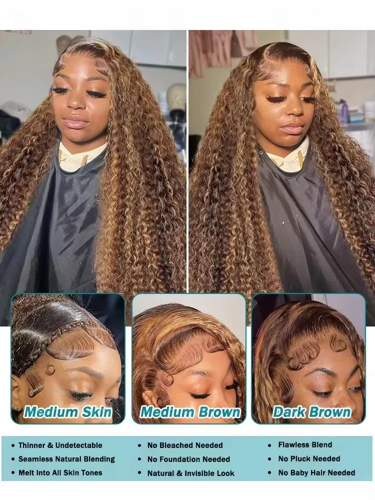 P4/27 Highlight 30 32 inch Brazilian Water Wave 13x4 HD Lace Front Human Hair Wigs For Women Glueless Curly Lace Frontal Wigs image 4