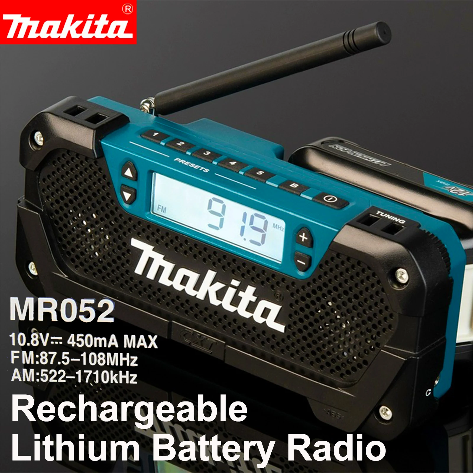 Makita MR052 Rechargeable Radio 12V Lithium Battery Charging Radio Outdoor Portable Broadcast Receiver Outdoor Party FM AM Radio