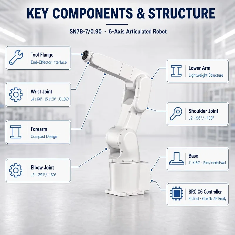 CE 6-Axis Robot 7kg IP67 ±0.02mm 906mm Wall Mount Floor Mount for CNC Lathe Milling Machine Tending Loading