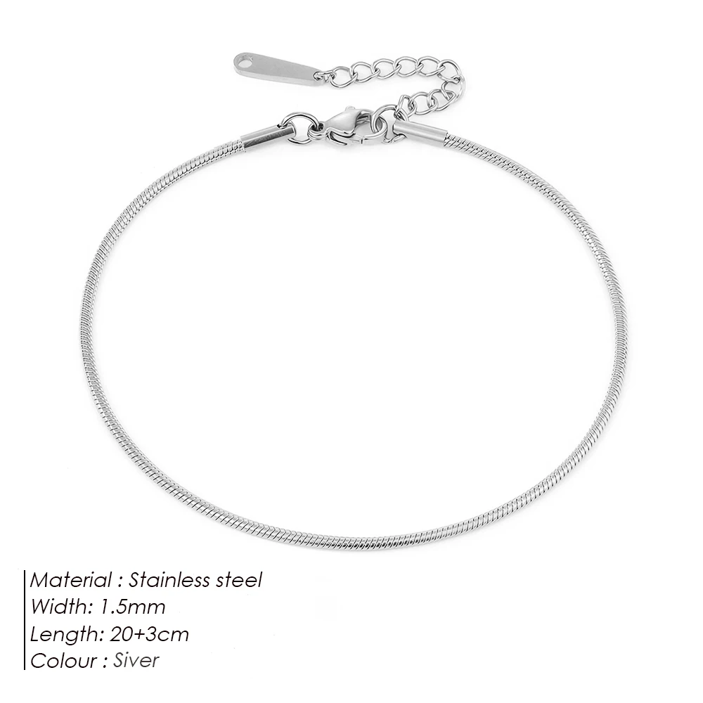 Women's Stainless Steel Round Snake Chain Anklet