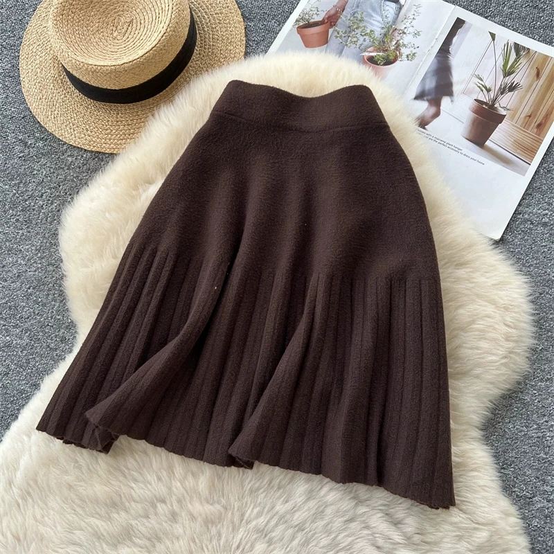Damen-Strick-Minirock mit hoher Taille, plissierter Swing-Rock, Herbst-Winter, warm, weich, A-Linien-Rock, Damen-Freizeitkleidung, Alltagsbekleidung, Unterteil 644 – Detail 22
