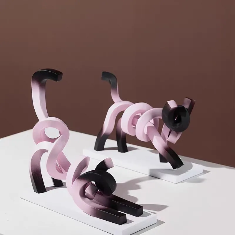 Twisted Line Cat Sculpture Decoration, Modern Desk Craftsmanship, Abstract Cat Resin Sculpture, Room Aesthetic Decoration