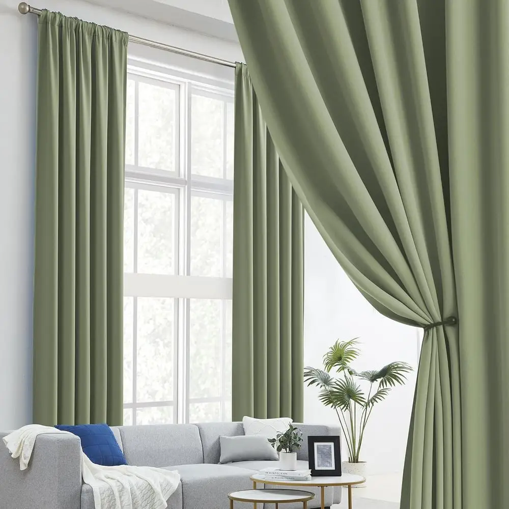 Rideaux bloquant la lumière vert sauge de 120 pouces avec languette arrière, 52 x 120, ensemble de 2 panneaux