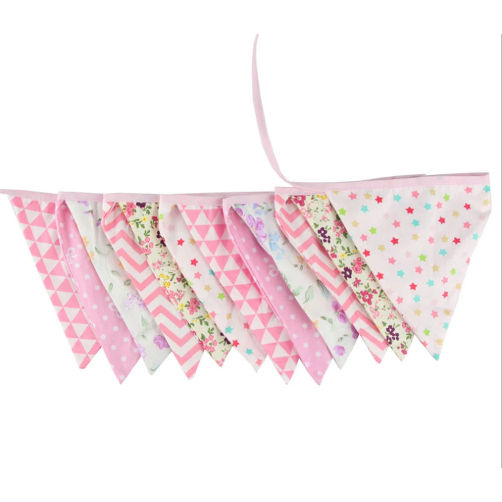 

Princess Birthday Flag Cotton Fabric Garland Triangle Pennant Banner Reusable Party Wedding Decor Bunting