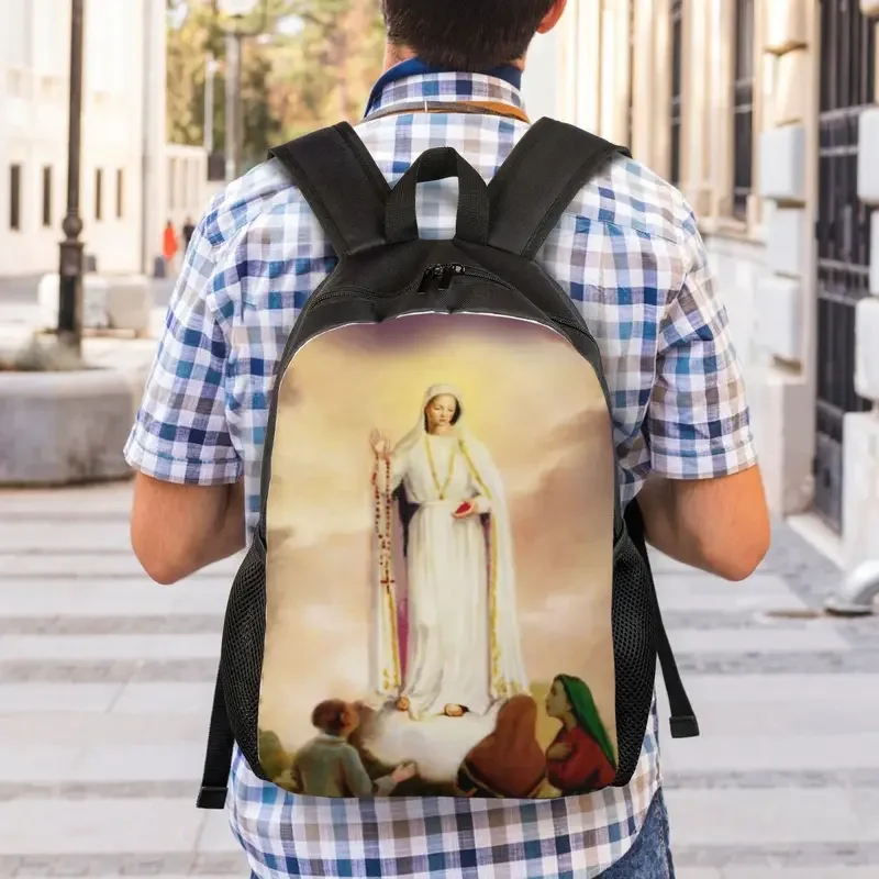 Customized Our Lady Of Fatima Backpack Catholic Christian Virgin Mary College School Travel Bags Bookbag Fits 15 Inch Laptop