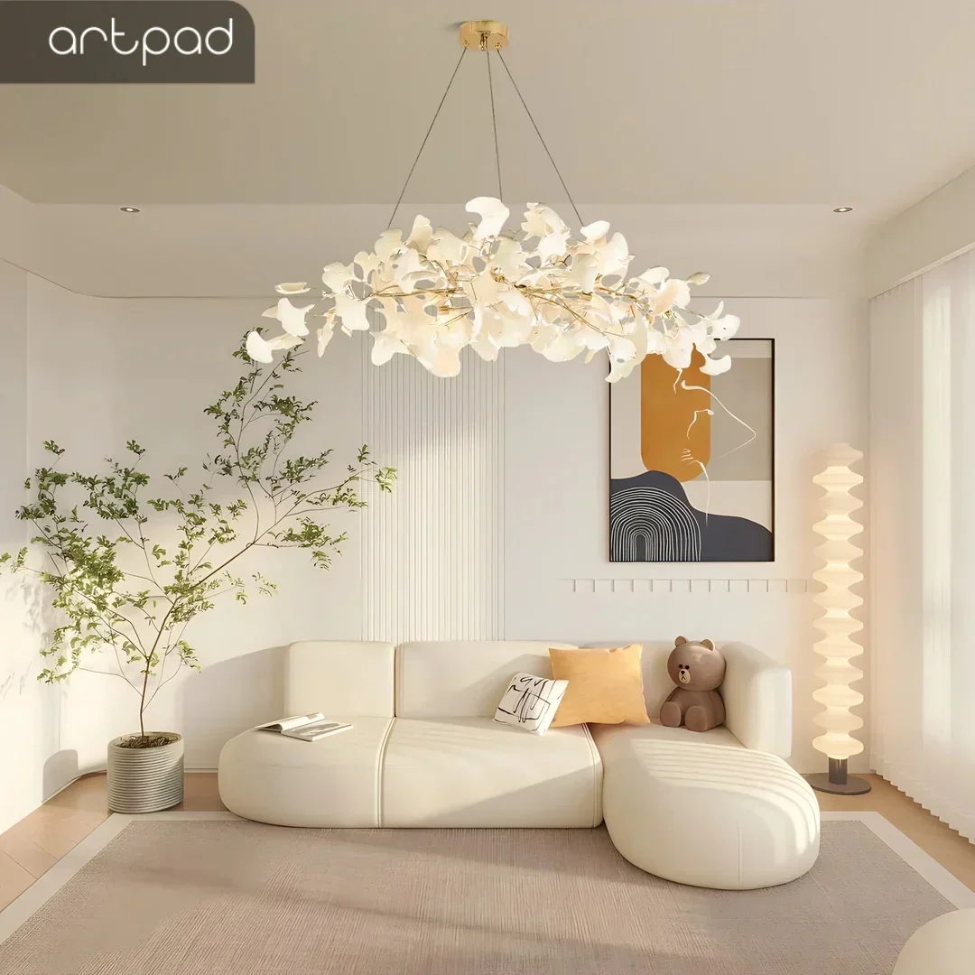 Nordic ceramic pendant light Long Ginko Leaf lamp for Living Dining Room Kitchen large Silver gold Branch luminaire suspendu