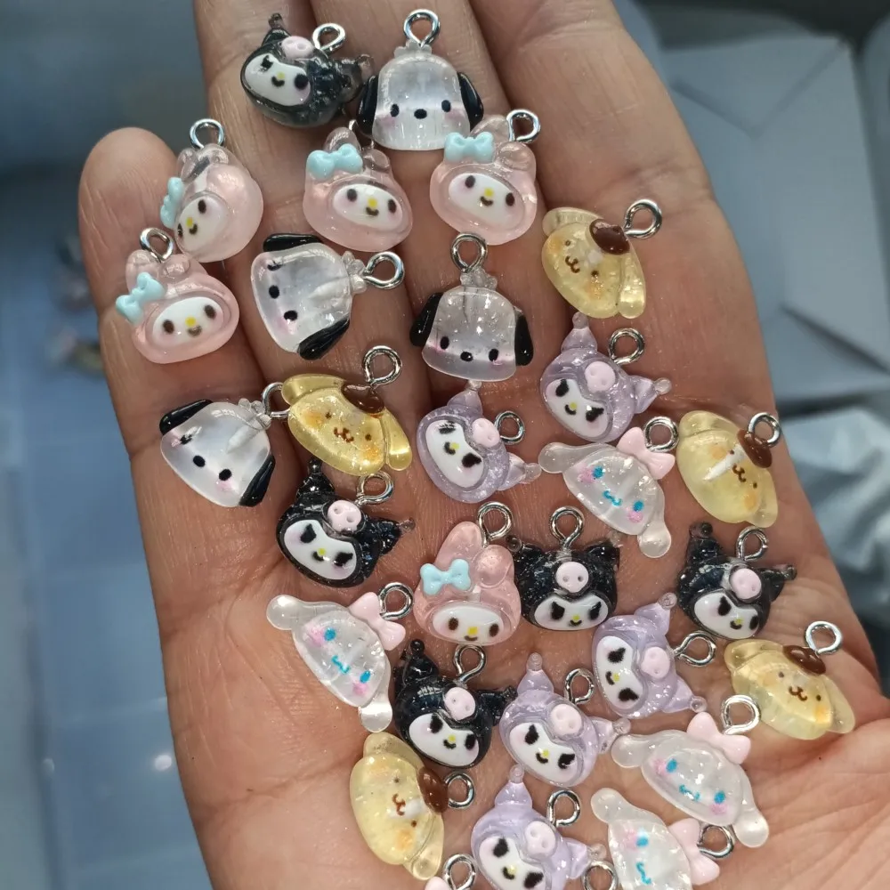 30pcs Sanrio Cartoon Characters Nail Jewelry Charms Kawaii Kuromi Melody Nail Rhinestone Gems for Manicure Decoration DIY Crafts