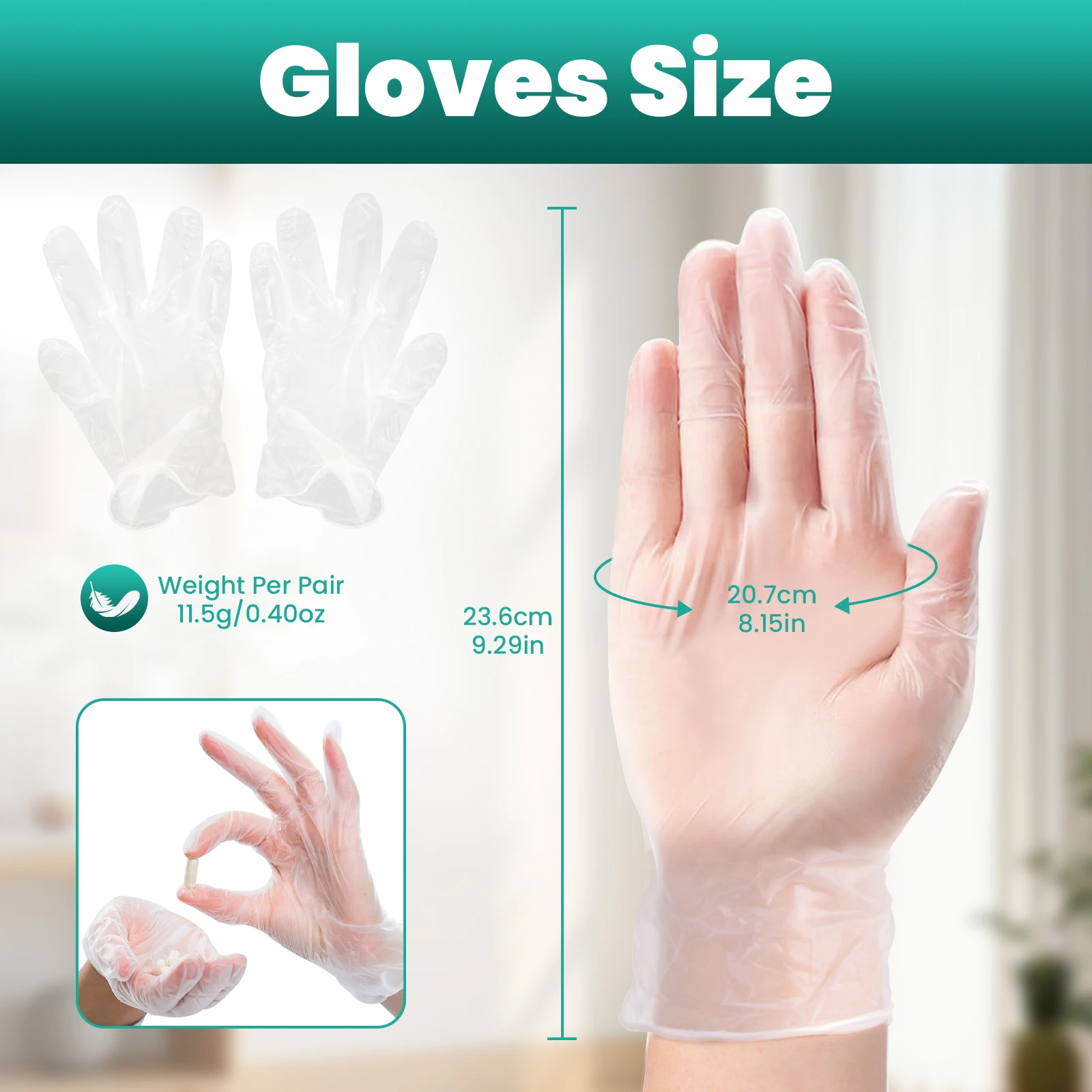100 Pcs 9-Inch PVC Disposable Gloves, Transparent Non-Slip Protective Gloves for Cleaning, Beauty, Lab, First Aid Kit Supplies