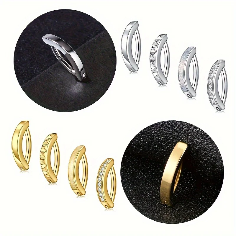 Set Of 4 Reverse Buckle Belly Button Rings In Silvery And Golden Stainless Steel, Imitating Australian Belly Button Rings