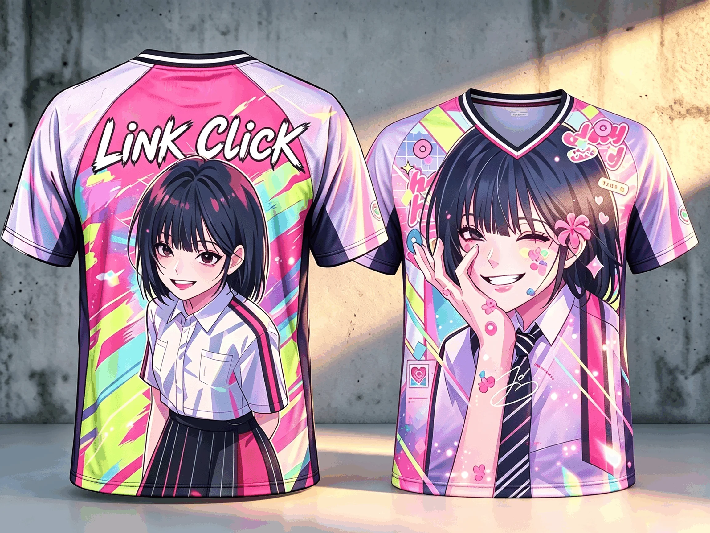 2026 Anime Link Click Y2K Full Print Sport Jersey, Quick‑Dry Short Sleeve V‑Neck Tee, Hip‑Hop Street Casual Fan Apparel Clothing