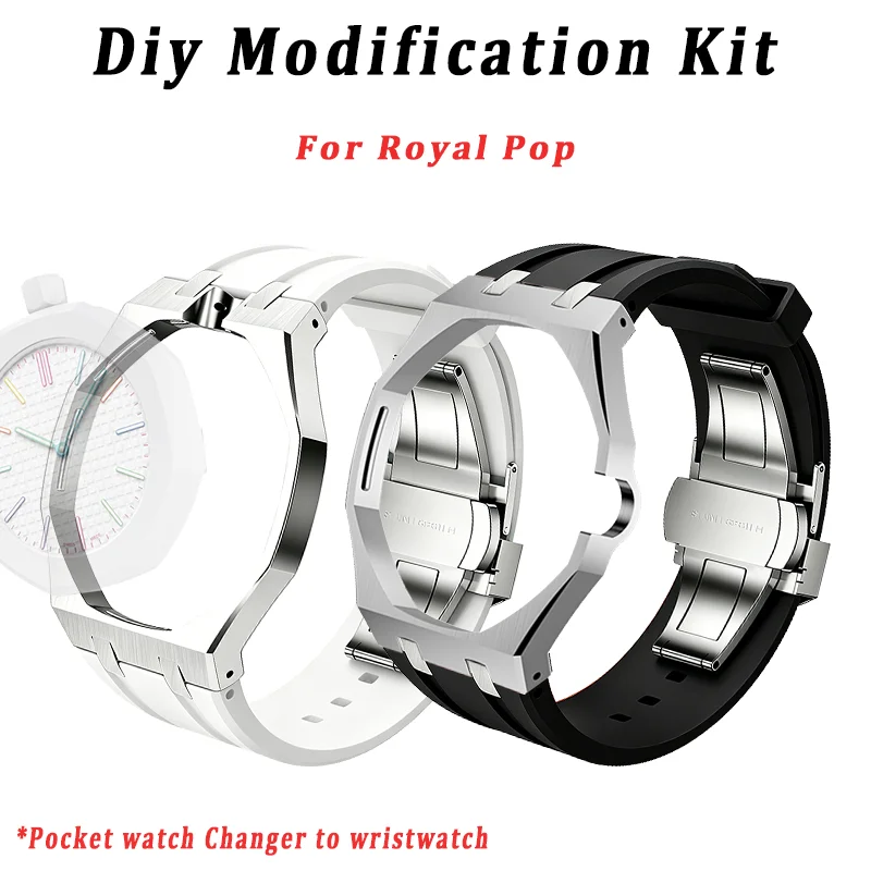kit-de-modification-de-luxe-en-acier-inoxydable-pour-transformateur-de-montre-de-poche-royal-pop-en-montre-bracelet-boitier-metallique-et-bracelet-en-silicone