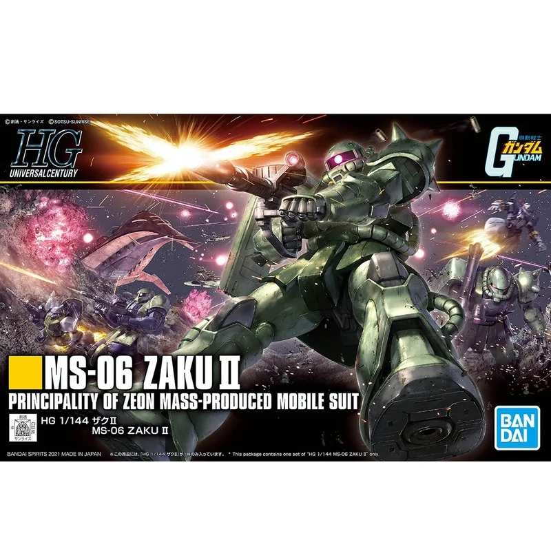 Bandai Genuine Gundam Model Kit Anime Figure HGUC 1/144 MS-06 Zaku Ⅱ Collection Gunpla Anime Action Figure Toys for Children