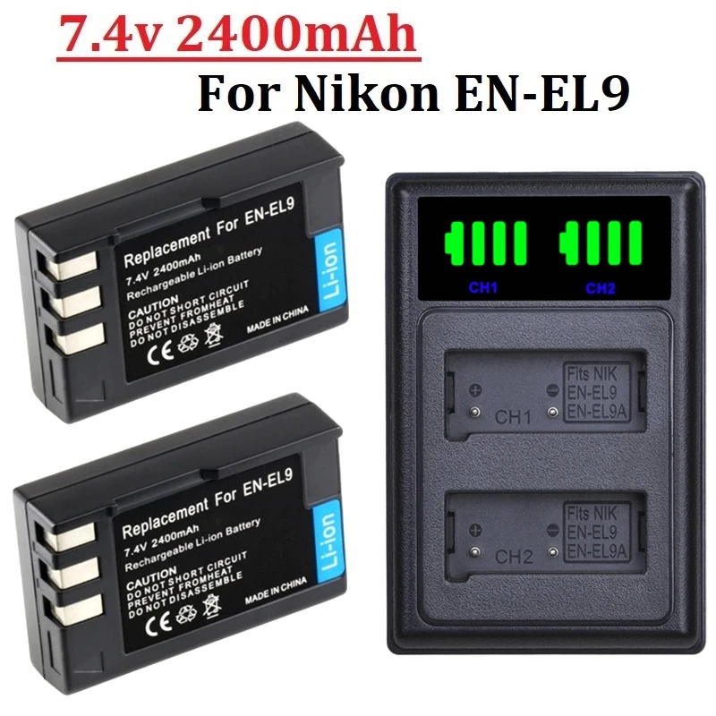 ENEL9 ENEL9a 2400mah battery + LED Dual Slot Charger for Nikon D40 D40X D60 D3000 D5000 EN-EL9 EN-EL9A Camera battery