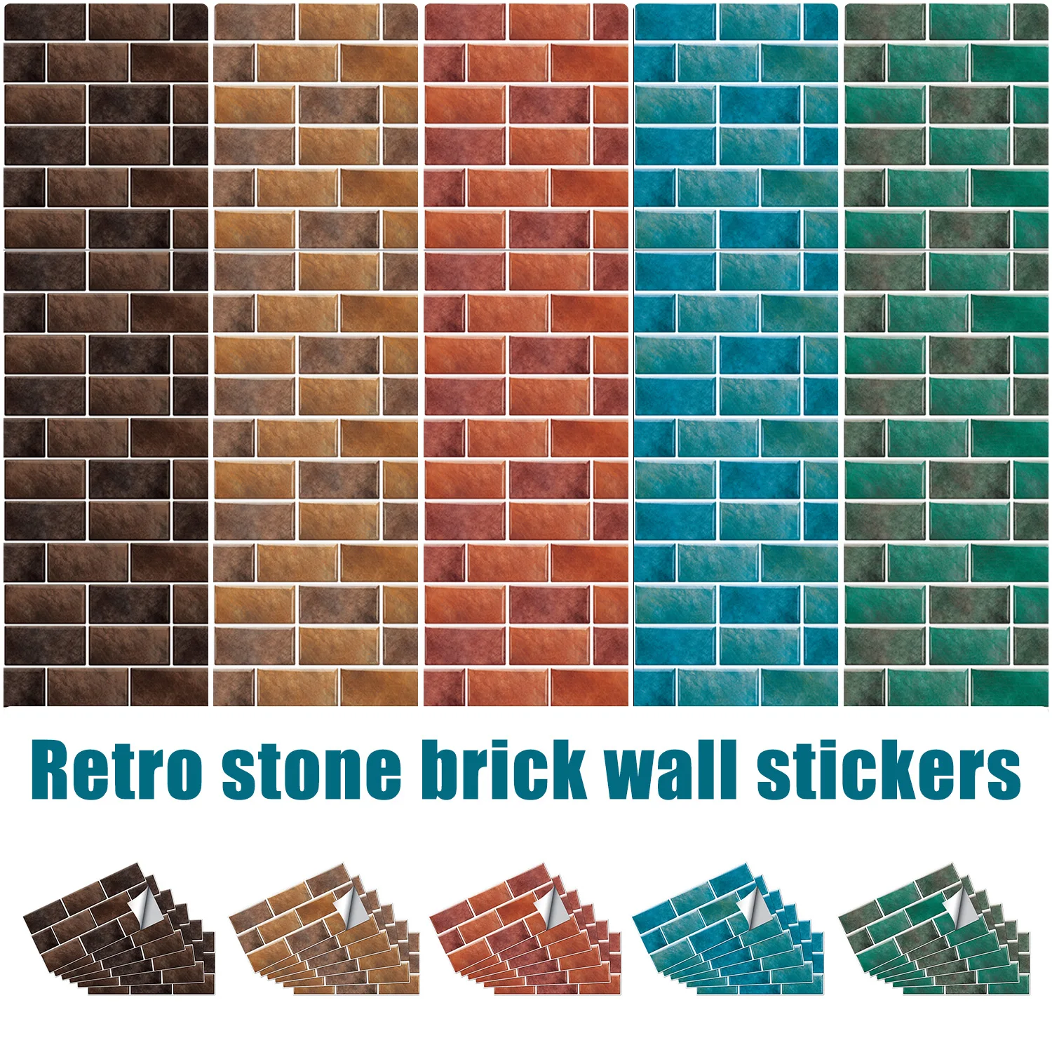 

Colorful Retro Brick Wall Tiles, 30x15cm Peel & Stick Waterproof Decals for Kitchen, Bathroom, Living Room DIY Decor