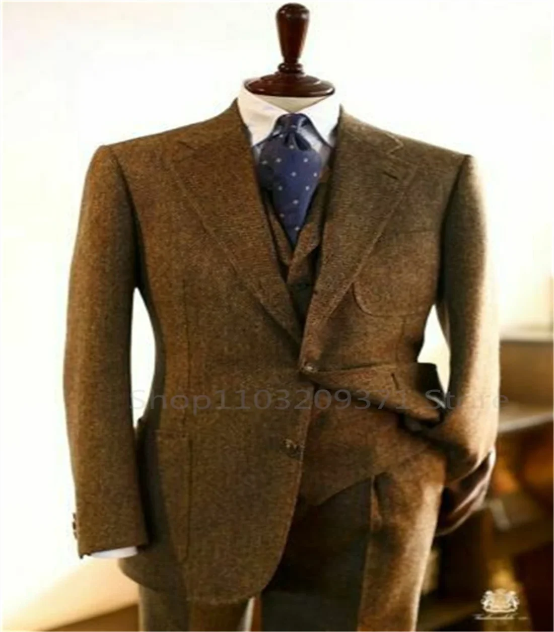 3 Piece Gray Herringbone Winter Suit for Men Wool Tweed Slim Fit Formal Groom Wedding Tuxedo Sets Business Wedding Male Suits