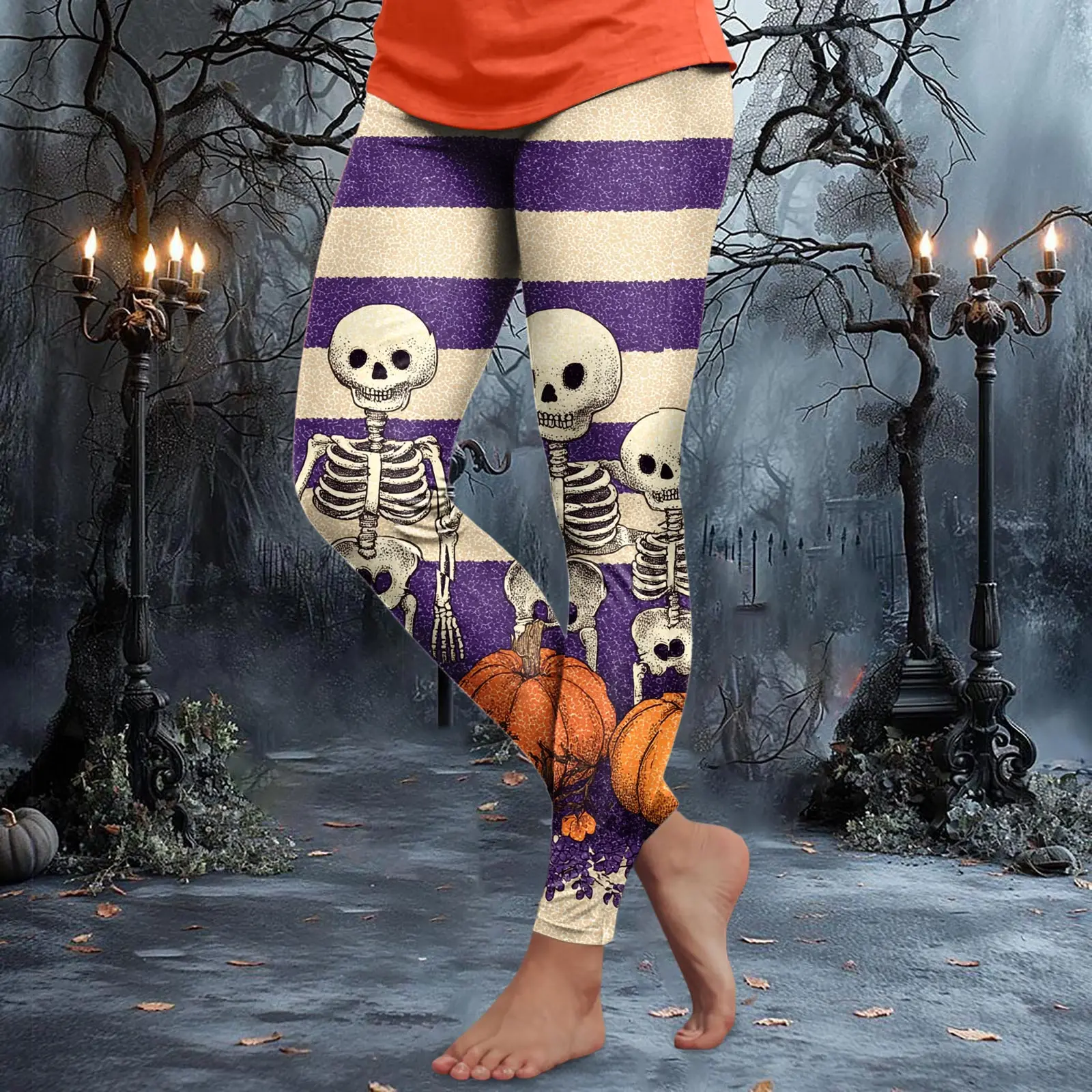 Yogabroek voor dames met Halloween-thema, 3D-schedelpompoenprint, mode-legging, buitenstraat, hiphop, festivalfeest, dameskleding