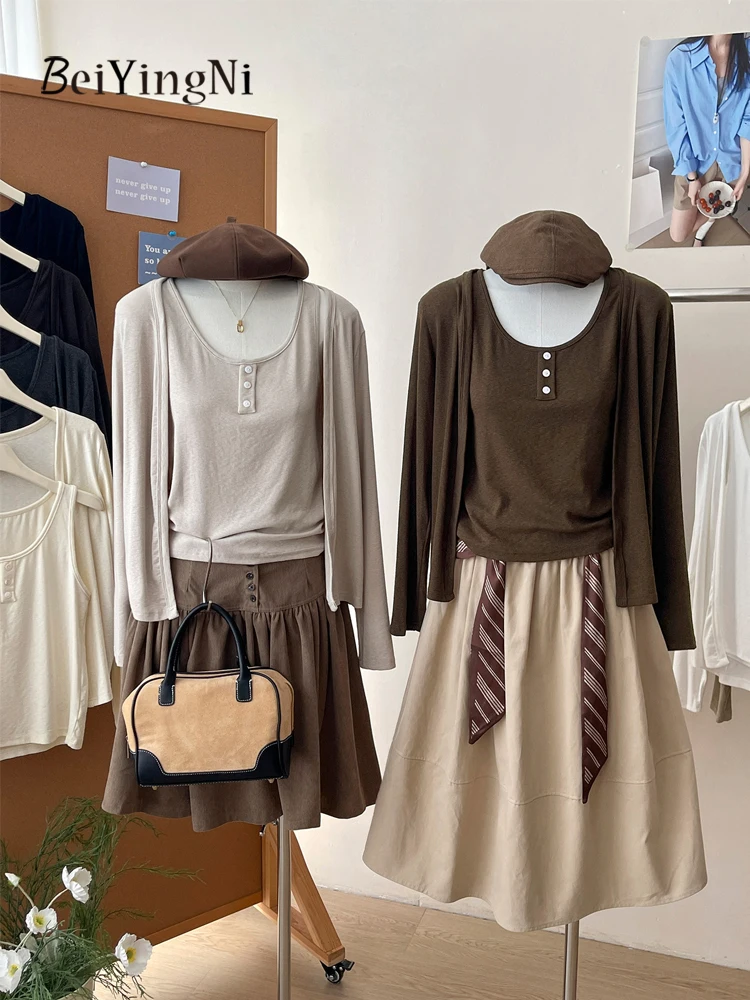 Beiyingni 2026 Winter Women's Cardigan + Vest 2 Piece Sets Solid Color Casual Cashmere Sweater Ladies French Elegant Knit Tops