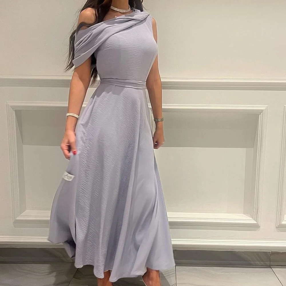 Customized Temperament Draped Boat Neck Ankle Length A-Line Evening Dress High Quality Chiffon Off The Shoulder платье вечернее