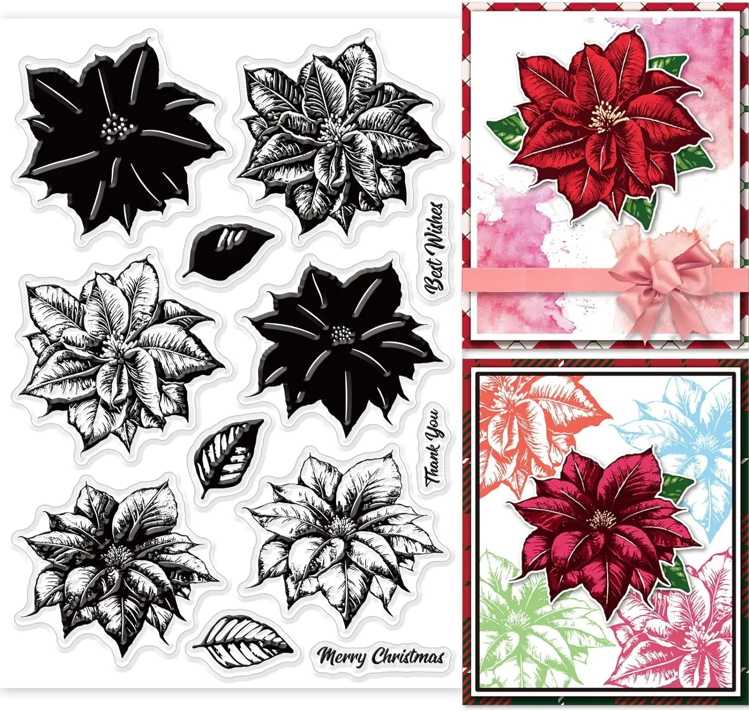 Christmas Layered Poinsettia Clear Stamp Winter Plants Flower Leaf Decoration Silicone Clear Stamp Seals for DIY Scrapbooking
