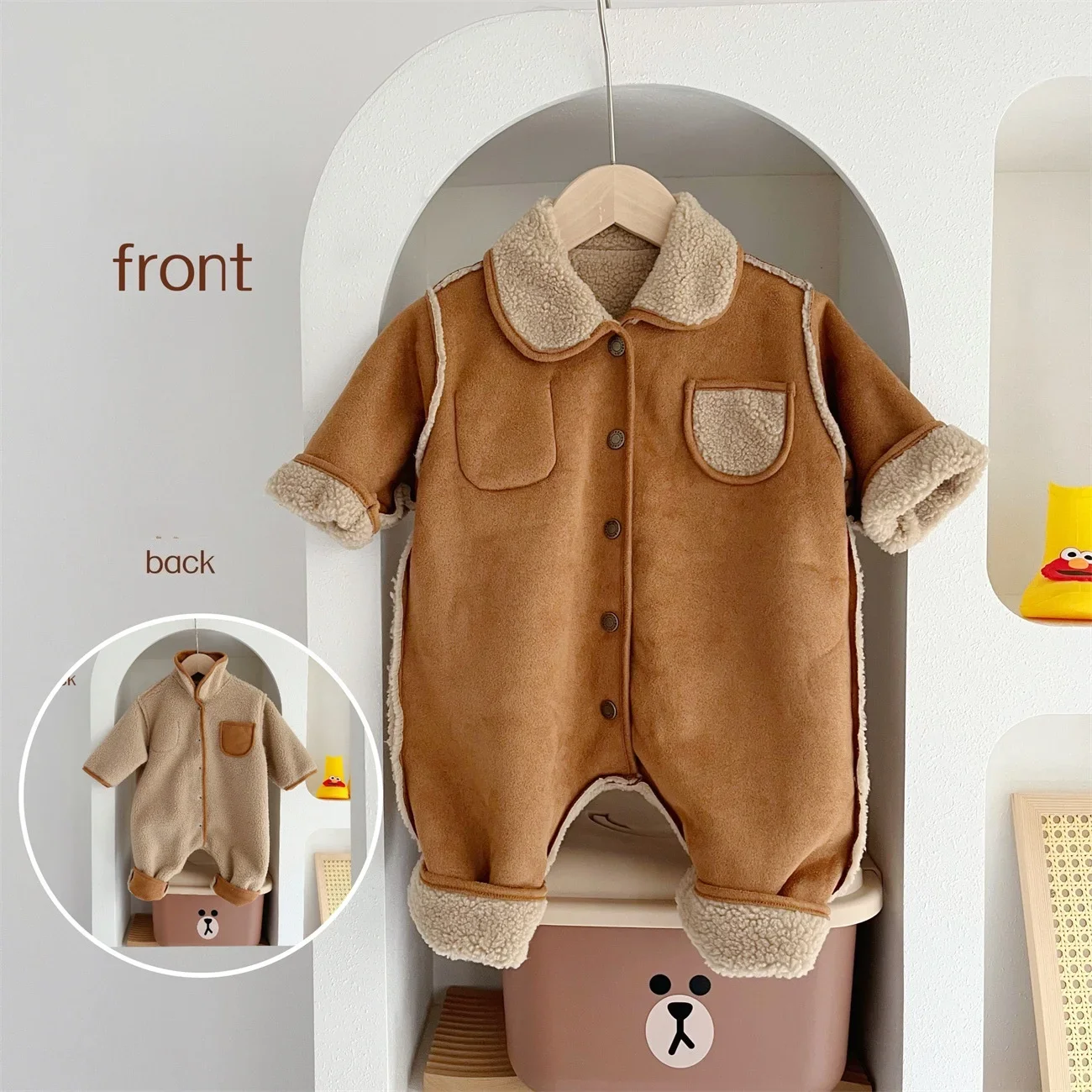 2025 Winter Baby Rompers Toddler Boys Fur Lining Jumpsuits Infant Boys  Warm Outerwear Thikcen Lining Baby Outwear