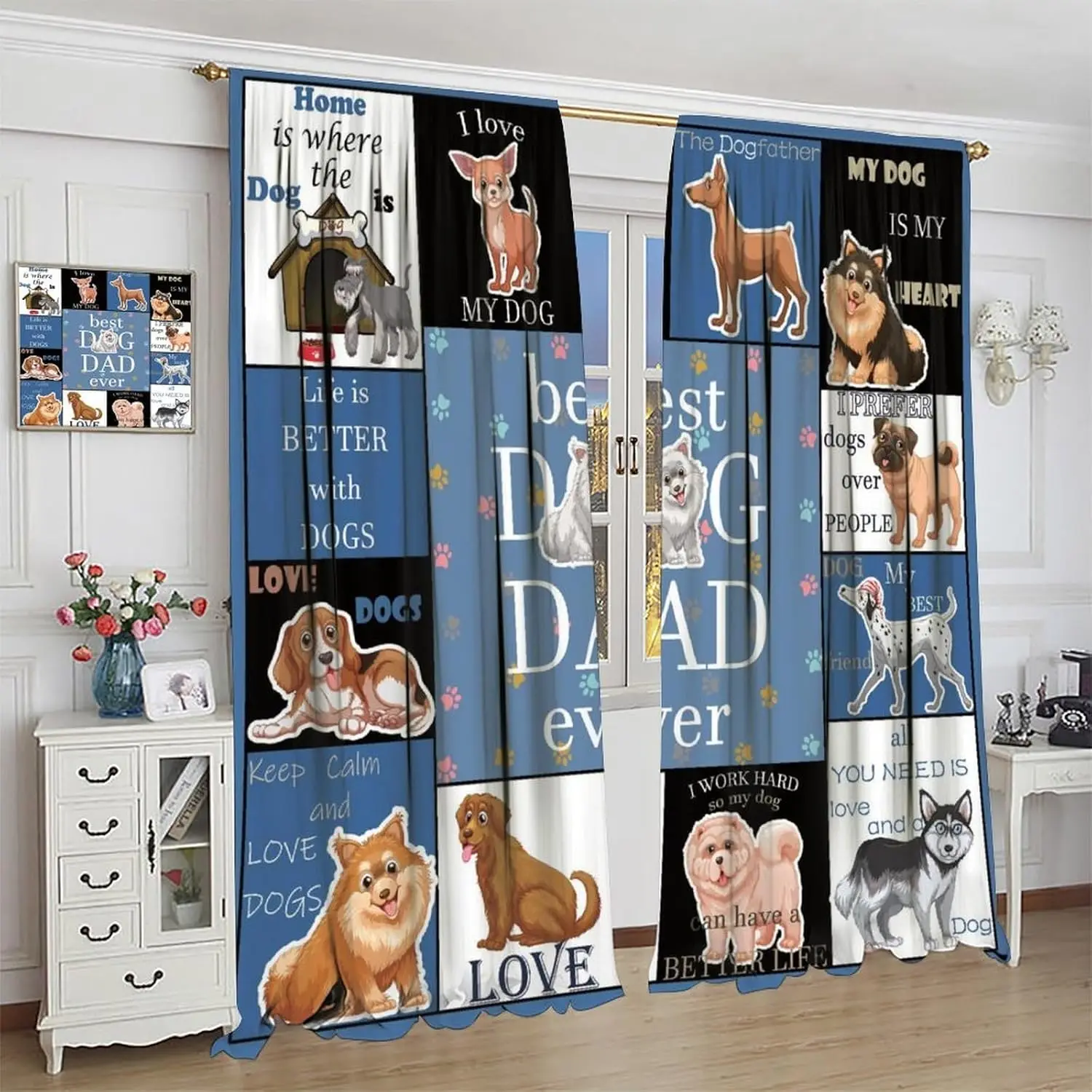 Best Dog Dad Curtain for Men Boys, Dogs Lovers for Male, Dogs Dad Birthday Christmas Fathers Day Printed Rod Pocket Blackout