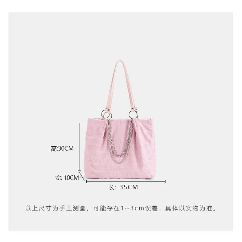 Casual Canvas Women Large Capacity Tote Bags Pink Lovely Heart Female Shoulder Bag Girls Ladies Chain Handbags Purse