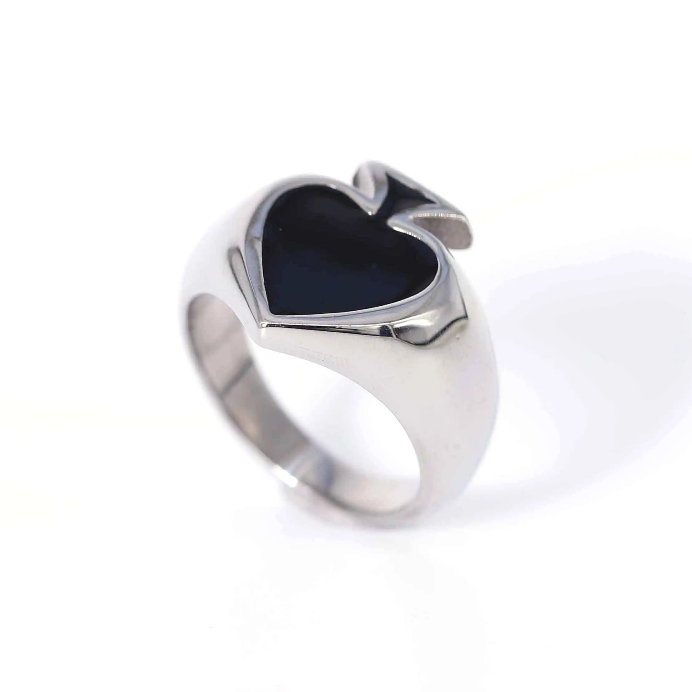 2022 Fashion Simple Style Spades Stainless Steel Black Onyx Ring Gift Wedding Ring