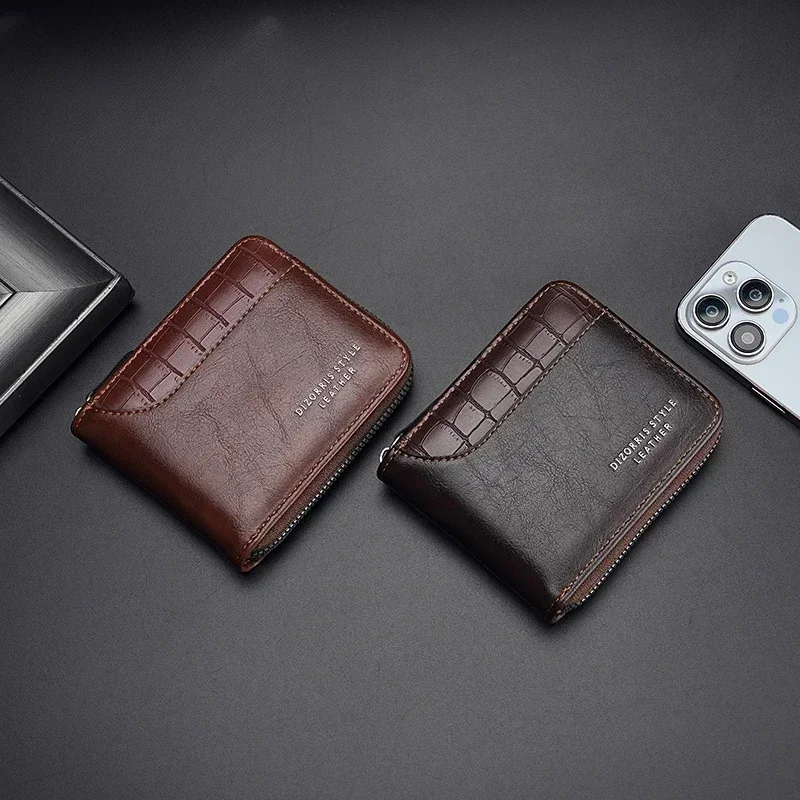 

Leather Men's Wallet Luxury Mens Purse Male Zipper Card Holders with Coin Pocket Rfid Wallets Gifts for Men Money Bag