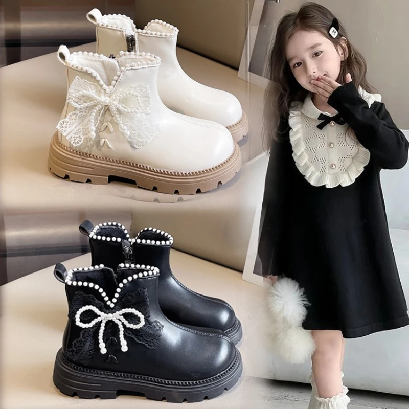 

Winter Girls Fashion Short Boots 3-18 Years Old Padded Thickened Children's Low Cotton Shoes Soft Non-slip Kids Leather Boots