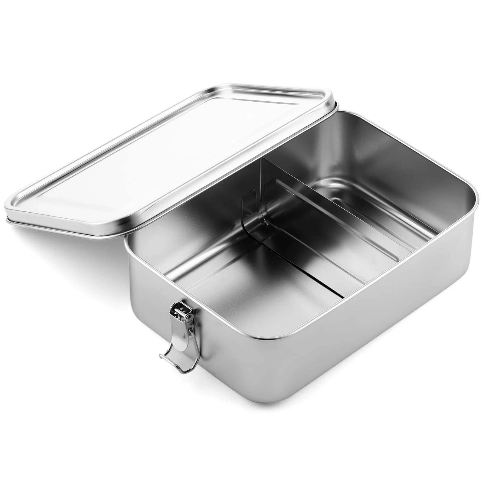 

Stainless Steel Bento Box, Silver, 2400ml, 24*17*7.7cm, 1 piece, Leak-Proof Food Container, Reusable Meal Prep Box with Secure
