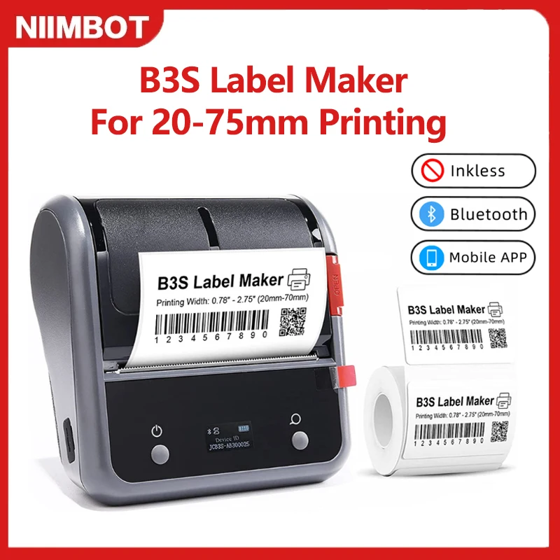 Niimbot B3S Label Printer Inkless Bluetooth Portable 20-75mm Self-Adhesive Waterproof Label For Supermarket Business Maker B3S