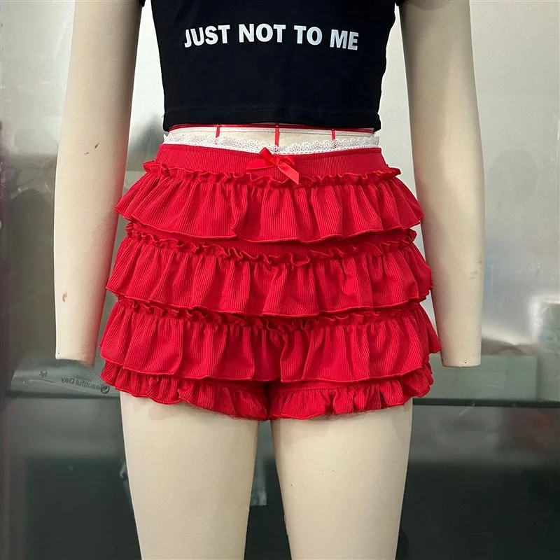 Y2k loween bolo multicamadas saia de cintura alta sexy menina quente rendas orts feminino faion verão bot tecido não tecido