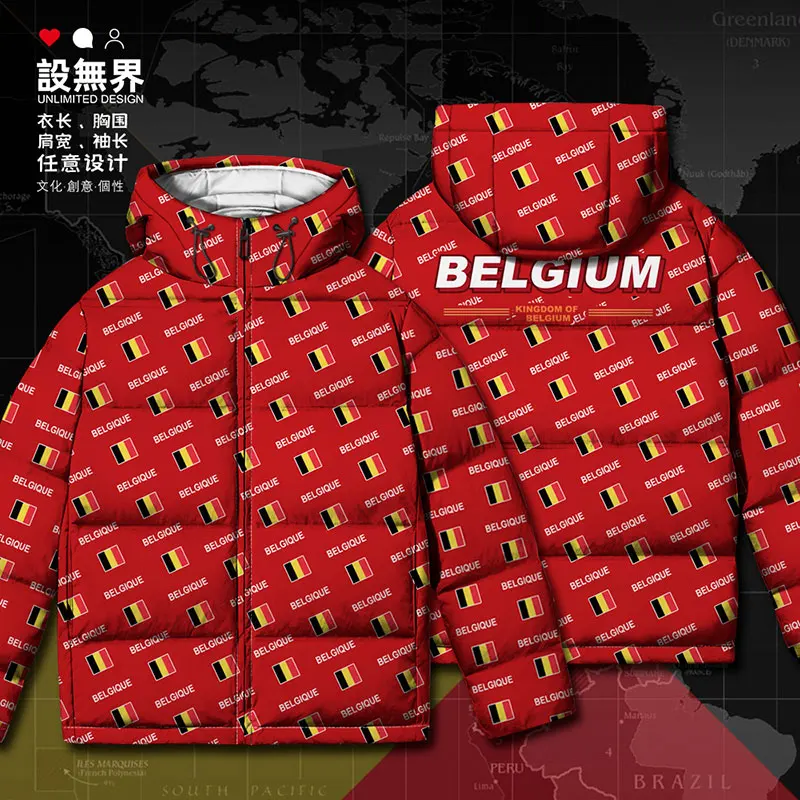 

Belgium Belgian Belgique BEL country flag White duck down Jackets printing stand collar Design clothes Warm down coat Winter