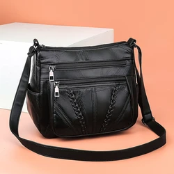 Retro miękkie PU skórzane solidne torby na ramię luksusowa wielowarstwowa torba Crossbody etui listonoszka torebka portfel Decor