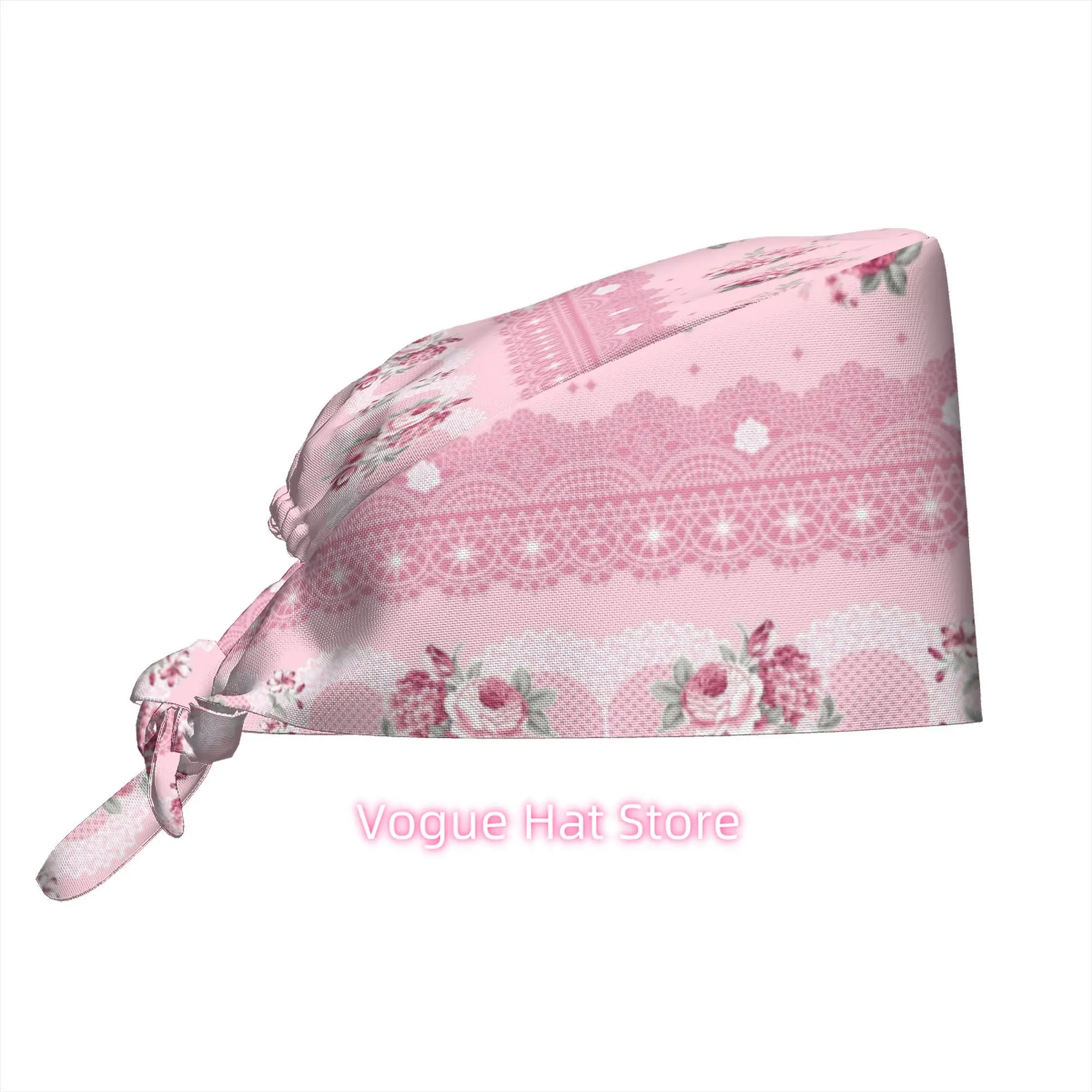 1pc Adjustable Work Cap Pink Floral Vintage Pattern Cap Romantic Lace Style for Garden Parties Spring Outings Charming Gift Unis