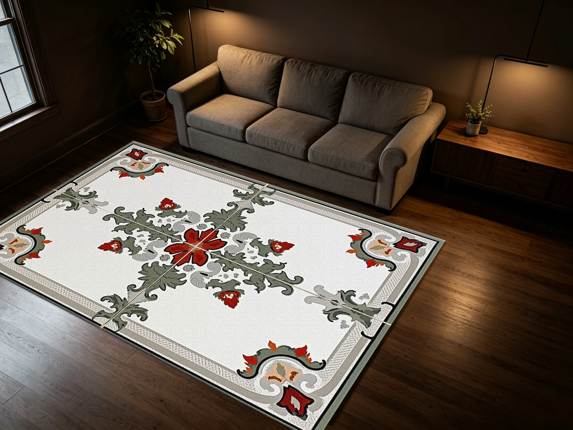 Vintage Floral Tile Style Carpet Flooring European Classic Area Rug for Living Room