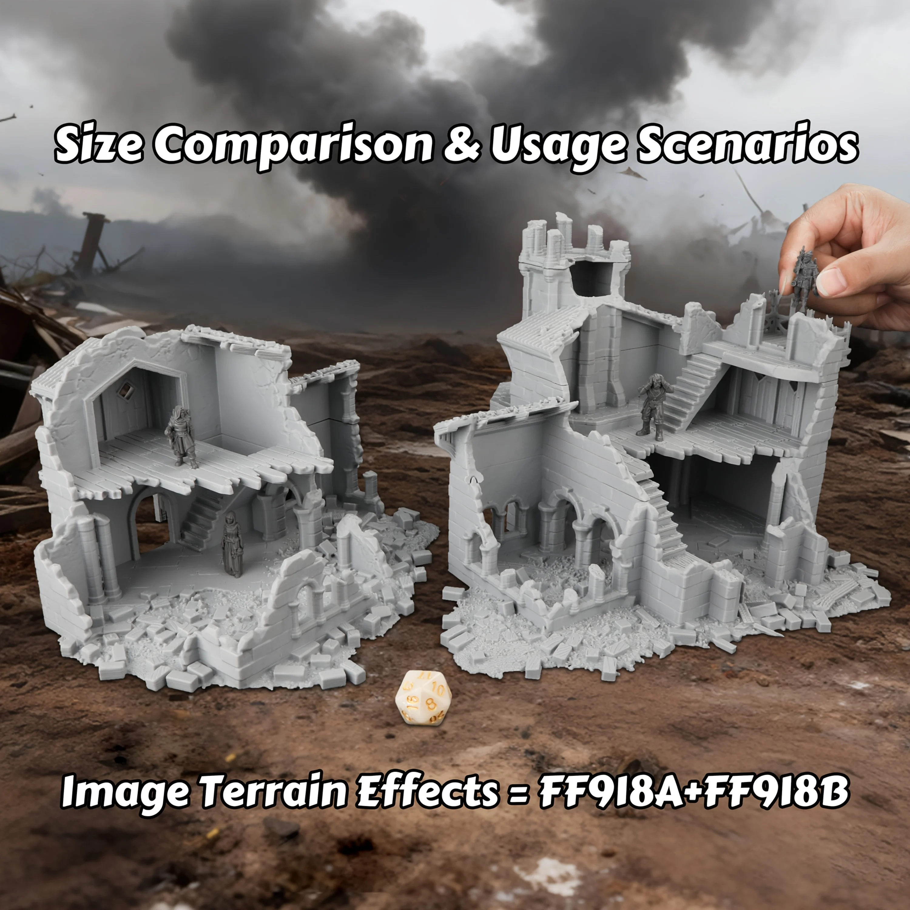 RPG Villa Ruins Miniature Terrain Building Set, Crumbling Stone Villas for Tabletop RPG Ideal for Any Tabletop Systems