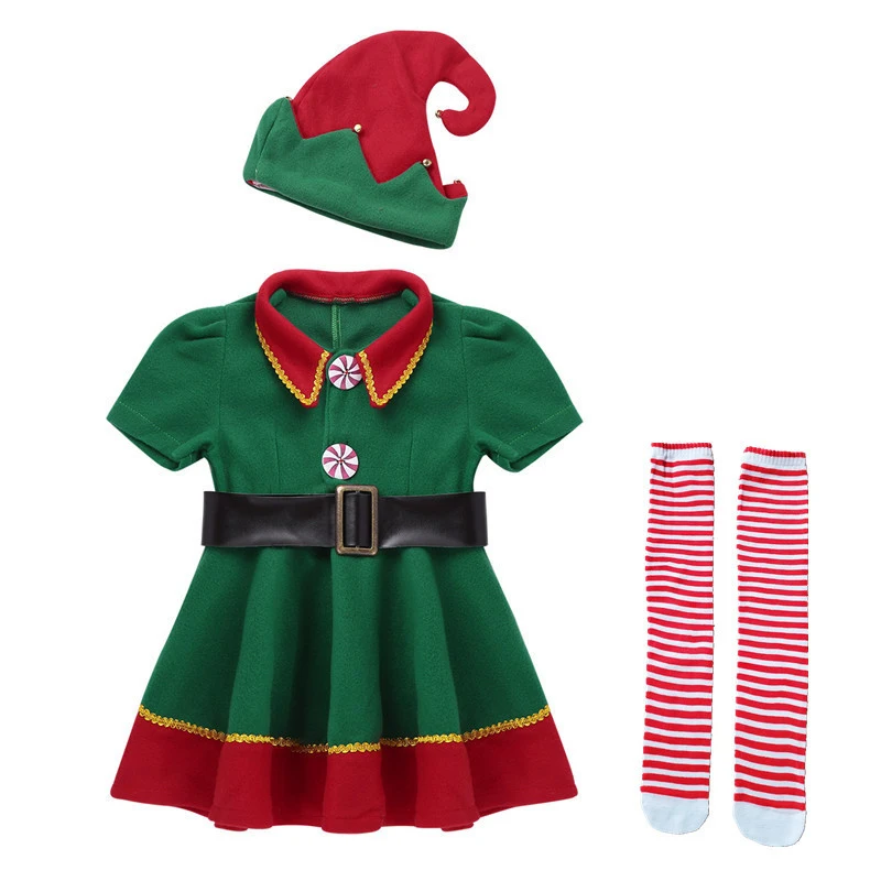 Kids  Christmas Clothing Set Kids Tops Pants Hat Belt Children Xmas Clothes Baby Boy Girl Birthday Outfit Elves Costume