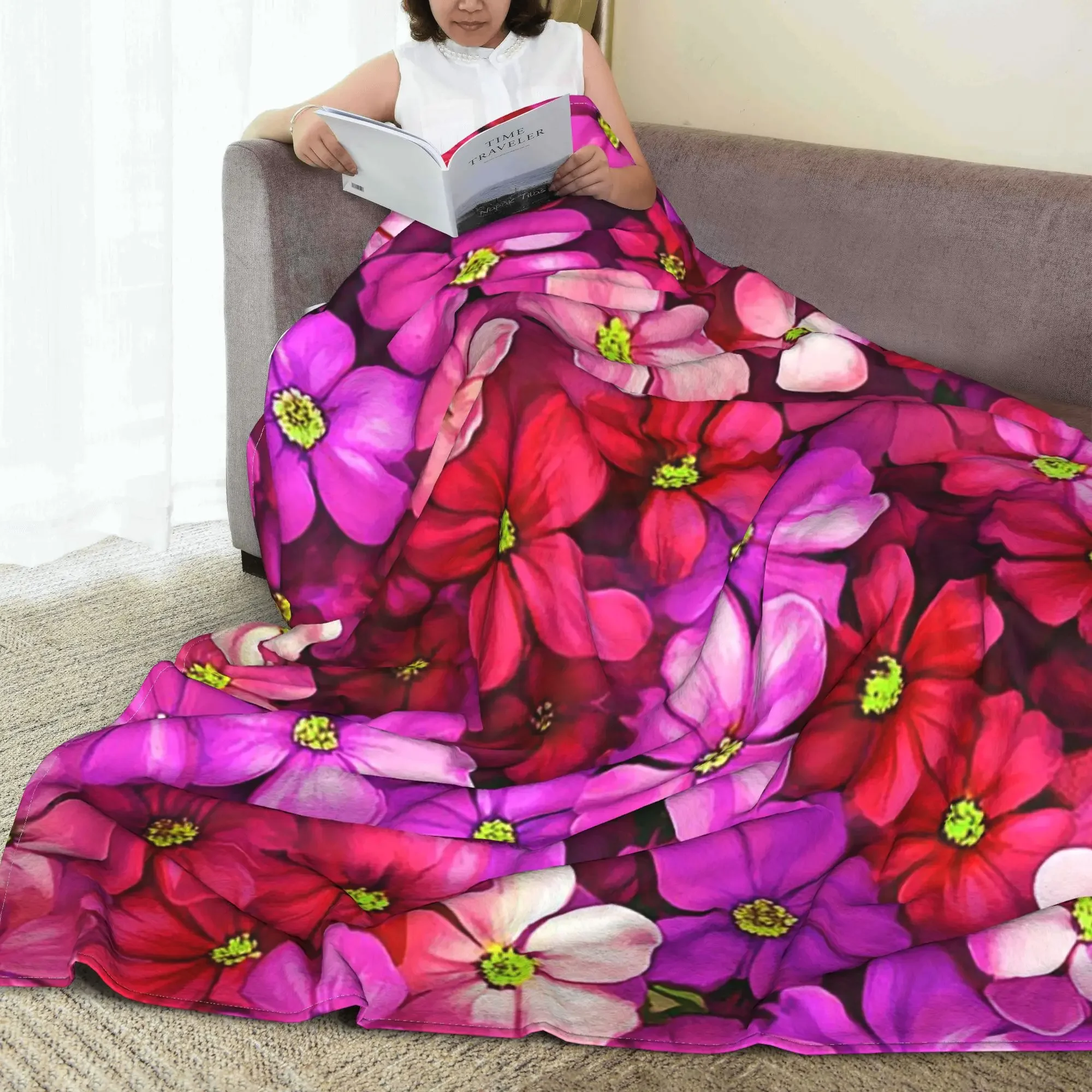 Red And Pink Fairytale Floral Impressionism Style Designs Blankets Warm Flannel Sofa Throw Blanket for Home Bedroom Office