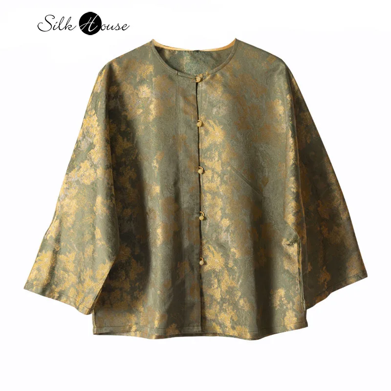 

Heavy 100% Natural Mulberry Silk Song Brocade New Chinese Style Fashionable Versatile Temperament Casual Commuting Women's Top