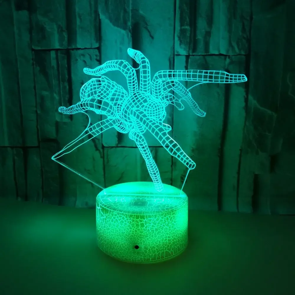 Nighdn Spider Shape 3D Illusion Lamp Led Night Light for Kids Bedroom Decoration 7 Colors Changing USB Table Lamp Birthday Gift