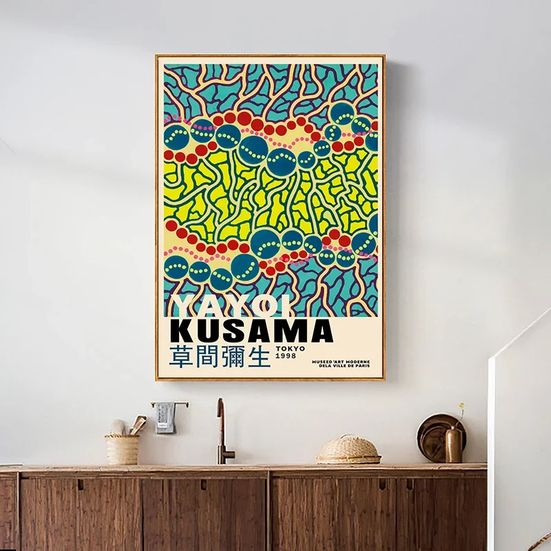 Yayoi Kusama Bird Mushroom Eye Exhibition Wall Art Canvas Painting Nordic Posters and Prints Wall Pictures for Living Room Decor