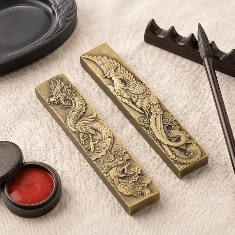 Dragon Phoenix Paperweight Calligraphy Carved Desk Decor for Chinese Painting Use Home Office Study Art Writing Tool Pad Mat