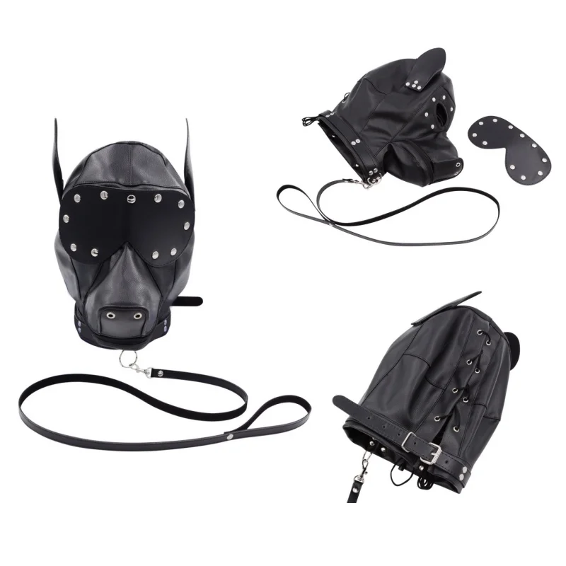 

Sexy PU Leather SM Dog Head Cover Hat Male Female Slave Training Supplies Role Playing Ball Dress Up Adult For Cospaly Role Play