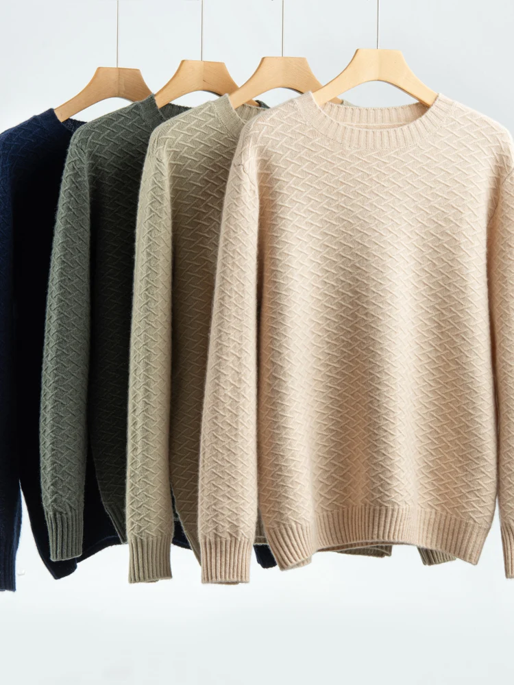 

Choice Autumn Winter Men thread Cashmere Sweater O-Neck Pullover 100% Cashmere Knitwear Soft Warm Comfy Bottom Thick Clothing